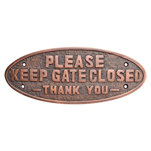 Oval Please Keep Gate Closed Brass Door Sign